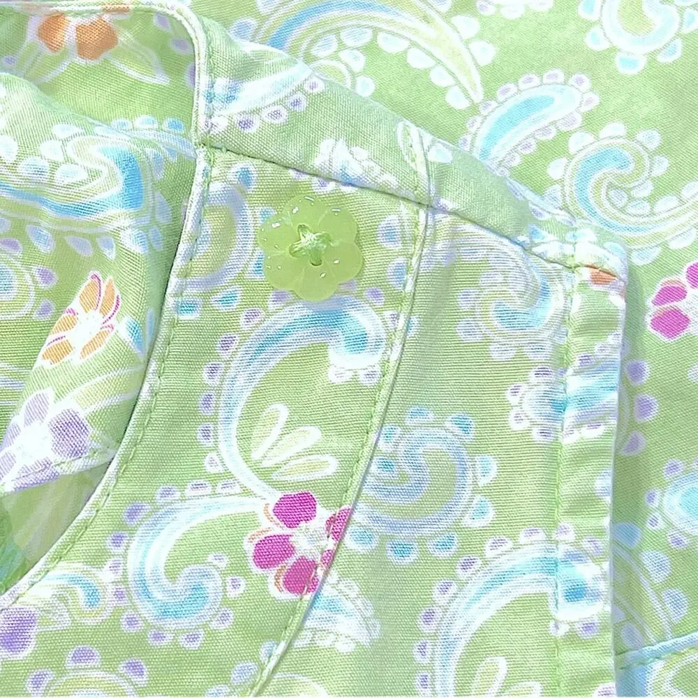 Gymboree Green Pink Floral Paisley Sleeveless Rick Rack Trim Dress - Size 7